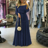 Fashion Off Shoulder Vestidos Female Lace Up Belted Dresses Beach Holiday Ruffle Robe Womens Bohemian Long Maxi