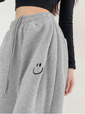 sweet hot girl style blue embroidered pattern sweatpants women 2022 spring loose high waist jogging summer sweatpants