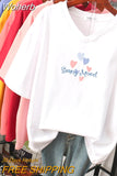100% Cotton M-6XL T Shirt Heart Balloon Print Tshirt Short Sleeve Women's Top Summer Couple V Neck Oversized T Shirts-Outfit