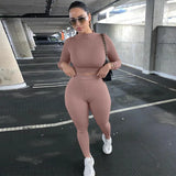 hirigin Women Two Pieces Set Fall Autumn Yoga Suit Sets Long Sleeve T-shirt Crop Tops High Waist Leggings Gym Workout