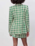 2023 Summer Women Casual Plaid Blazers Coats Veins Slim Double Breasted Female Elegant Street OL Blazer Outerwear-Outfit