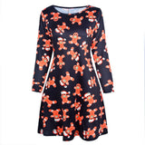 Autumn O Neck Long Sleeve Print Women's Dress Fashion Christmas Holiday Clothing Ladies Party Mini Dress Vestidos Plus