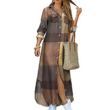 Long Shirt Dress Autumn Letter Print Irregular Beach Maxi Dress Elegant Turn Down Collar Long Sleeve Split Female