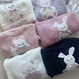Sytle Kawaii Lolita Knitted Pullover Women Cute Cartoon Bear Embroidery Bow Bandage Sweater Female Sweet Chic Bunny Top-Outfit