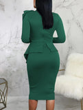 Formal Bow Long Sleeve Solid Knee-Length Office