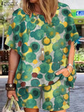 Fashion Women Printed Tracksuits Matching Sets Summer Outifits Short Sleeve Blouses Beach Short Pants Oversized