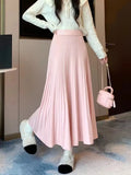 Woherb And Winter Loose Cover Meat Show Thin White Knit Skirt Female Pleated Skirt Lazy Casual Long Skirt Big Skirt-Outfit