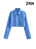 Women Fashion Loose Cropped Shirts Vintage Long Sleeve Front Button Female Blouses Blusas Chic Tops-Outfit