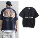 West Oil Painted Letter Foam Loose T Shirts Men and Women High Street Short Sleeve Oversize Tshirt