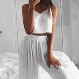 Tracksuit 2 Piece Set Summer Sling Solid Blouse Shirt + Loose Long Pant Sports Suit Sweatshirt Sportswear Suit For