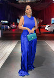 Sexy O-Neck Sleeveless Top Solid Tassel Loose Pant Two Piece