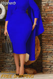 Bodycon Midi Dress African Dresses for Women 2023 Daily Elegant High Waist Bandage 3/4 Sleeve Robe Femme African Clothes-Outfit