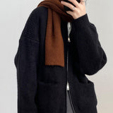 Woherb Color Double Zipper Design Sense Knit Cardigan Female 2024 Spring Autumn New Korean Loose And Casual-Outfit