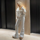 Winter Sports Style Low-Rise Curly-Billing Trousers Street Hot Girls Solid Color Leisure