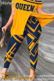 Women Spring Summer Geometric Print Split Hem Top & Pants Set 2pcs Clothes Suit Fashion Casual-Outfit