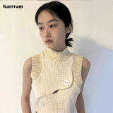 Korean Fashion Irregular Tank Tops Patchwork Chic Crop Tops Japanese Style Designer Clothes Women Knit Vest