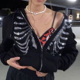 New Y2k Aesthetic Women Hip Hop Hoodies Butterfly Printed Zip-up Jacket Female Goth Harajuku Grunge Punk Streetwear