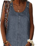 New Women's Solid Color Denim Skirt Sexy Cool Suspender Skirt Dress Sleeveless High Waist Mini Dress Denim-Outfit
