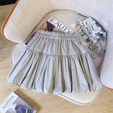 Y2K Bow White Mini Skirt for Women Cute Kawaii Pleated Fluffy Skirts Woman 2024 Summer A-Line Skirt with Shorts Female-Outfit