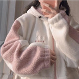 Autumn Winter Korean Preppy Style Women Coat Embroidery Imitation Lambswool Female