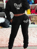 Print Letter Hoody Cropped 2 Piece