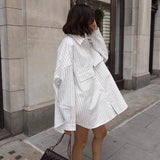 Woherb New Autumn Lapel Long Sleeve Striped Shirt Coat Fashion Loose Casual Shirt Women's Style-Outfit