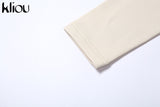 Kliou Biker Style Shorts Two Piece Set Women Autumn Harajuku Simple Square Collar Top+Solid Streak Decoration Sheath