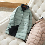 2022 New Ultra Light Women Double Sided Long Down Puffer Jacket Winter 90% White Duck Down Coat Female Parkas