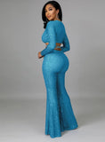 Sexy Sequins Crop Top and Flare Pants Two Piece