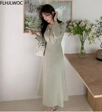 Chic Korean Fashion Women Temperament Office Lady Elegant Work Basic Wear Girls Retro Vintage Long Shirt Dress Fenimine