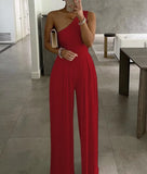 Europe and America Concise Sexy Elegant One-shoulder Pure Color Asymmetric Comfortable Jumpsuit Elegant Woman Jumpsuit