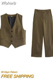 2023 Women Summer 2 pieces sets Casual Solid Vests Coats and Straight Pants Female Elegant OL Street Two Suits Clothing-Outfit