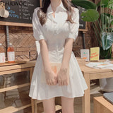 Solid White Shirt Dress Fashion Women Chic Korea Japan Style Girls Clothes Single Breasted Button Feminine