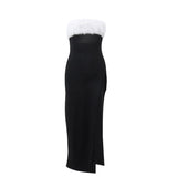Woherb Women's Winter Holiday Christmas Color Plush Collar Strapless High Slit Dress Women-Outfit