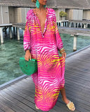 Independent Station New Fashion Style Fashion Printing V-Neck Dress Women's Spot-Outfit