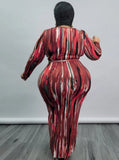 Print Long Sleeves Plunging Plus Size Long
