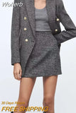 Women Autumn Skirts Suits 2 pieces Sets 2023 Casual Veins Plaid Blazers Coats and Skirt Female Elegant OL Suit Clothing-Outfit