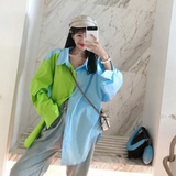 Elegant Blouses for Women Summer Shirts for Women Blue Green Patchwork Shirt Contrast Loose Top Women's Fashion Tunics-Outfit