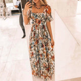 Boho Dress Women Plus Size Summer Fashion Short Sleeve A-Line Dress Floral Printed Long Dress Bohemian Elegant Dress