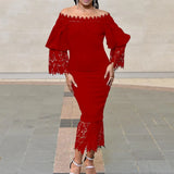 Lace Patchwork Off Shoulder Bodycon Party