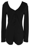 Sexy Women Bodysuit Long Sleeve Deep V Neck Bodycon Stretch Leotard Crop Top Button Short Romper Pajamas Women Jumpsuit