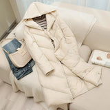 2022 New Winter Hooded Ultra Light Feather Long Down Jacket Women Loose Fit Warmth Solid Color Fluffy Puffer Casual