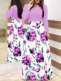 Summer New Summer Bohemia Flower Print O Neck Short Sleeve Women's Maxi Dress Fashion Patchwork Ladies Long Dress