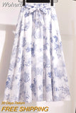 Spring Summer Women Midi Skirt Chiffon Floral Printed Skirt High Waist Casual Bohemian Beach Fashion Casual Skirts QT118-Outfit