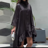 Woherb 2023 New Palace Style Pure Color Vertical Collar Pleated Hem Shirt Short Skirt-Outfit