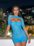 Fishnet Short Sleeve Hollow Out Sexy See Through Sexy Palysuit Bodycon 2022 Summer Women Outfits Beachwear