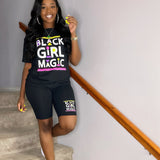 hirigin Women Set Two Piece Set Tracksuit Black Girl Magic Tee Top Knee Length Jogger Sweatpant Suit Fitness Outfit Matching