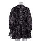 Woherb Women's Wear Early Spring 2024 New Chiffon Leopard Print Long Sleeved Dress Street Lapel Fluffy Dress-Outfit