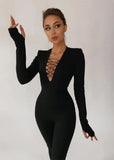 Sexy Lace-Up V-Neck Long Sleeve Skinny
