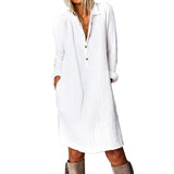 Oversize Cotton Linen Women's Dress Casual Long Sleeve Pocket White Dresses Female Pregnant Summer Black Loose Clothes